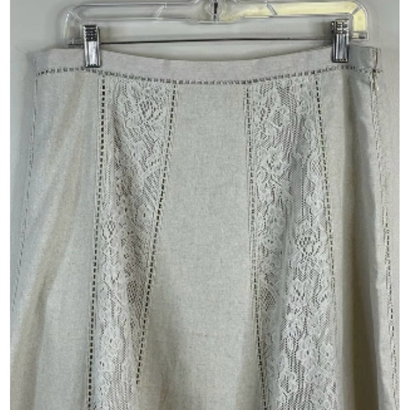 Country Lace Coldwater Creek Linen Blend MIDI Skirt Oatmeal Beige Size PS - Picture 3 of 12